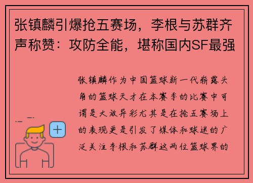 张镇麟引爆抢五赛场,李根与苏群齐声称赞:攻防全能,堪称国内SF最强