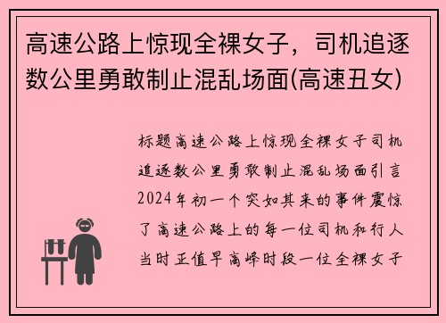 高速公路上惊现全裸女子,司机追逐数公里勇敢制止混乱场面(高速丑女)