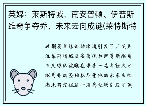 英媒:莱斯特城、南安普顿、伊普斯维奇争夺乔,未来去向成谜(莱特斯特城对南安普顿)