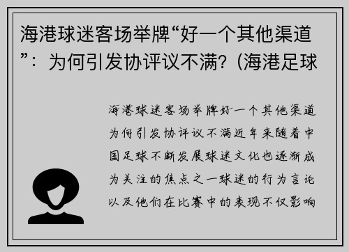 海港球迷客场举牌“好一个其他渠道”：为何引发协评议不满？(海港足球比赛直播)
