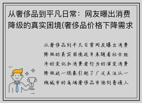 从奢侈品到平凡日常:网友曝出消费降级的真实困境(奢侈品价格下降需求)